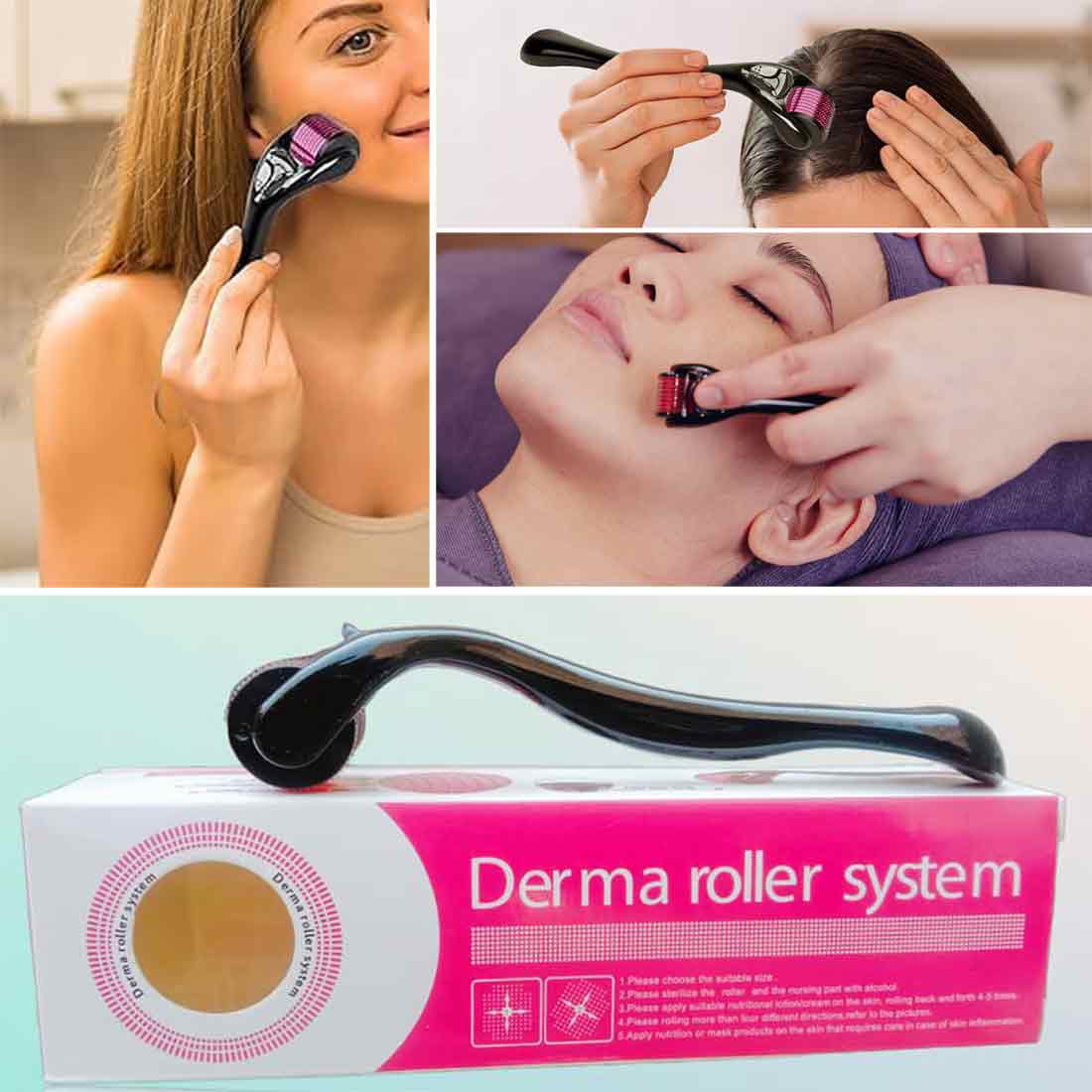 Pack of 2 Derma Roller Facial & Hair Therapy Microneedle Hair Regrowth Beard Growth Anti Hair Loss Treatment Thinning