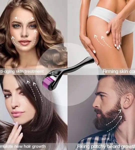 Pack of 2 Derma Roller Facial & Hair Therapy Microneedle Hair Regrowth Beard Growth Anti Hair Loss Treatment Thinning