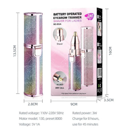 2 in 1 Electric Eyebrow Trimmer and Shaver, Rechargeable Flawless Hair Remover 2 in 1 Hair Remover Trimmer For Women, Electric Flawless Facial Machine Razor, Painless Eyebrow Removal ( With Box )