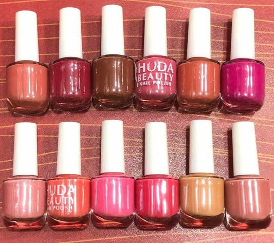 Huda Beauty Nude Nail Polish Set (6 Pcs Random Colors) with Free Nail Polish Remover - Smooth, Fade-Resistant & Professional Manicure Kit (Pack of 2)