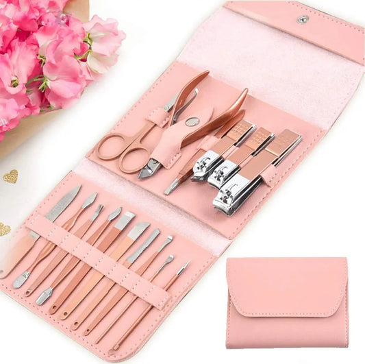16pcs Professional Manicure & Pedicure Set – Nail Clippers, Cuticle Nippers & Grooming Tools with Travel Case (Random color)