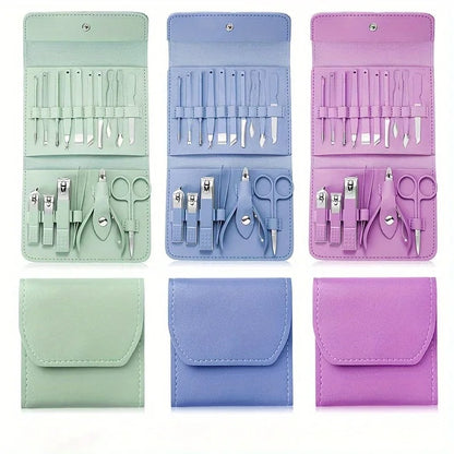 16pcs Professional Manicure & Pedicure Set – Nail Clippers, Cuticle Nippers & Grooming Tools with Travel Case (Random color)